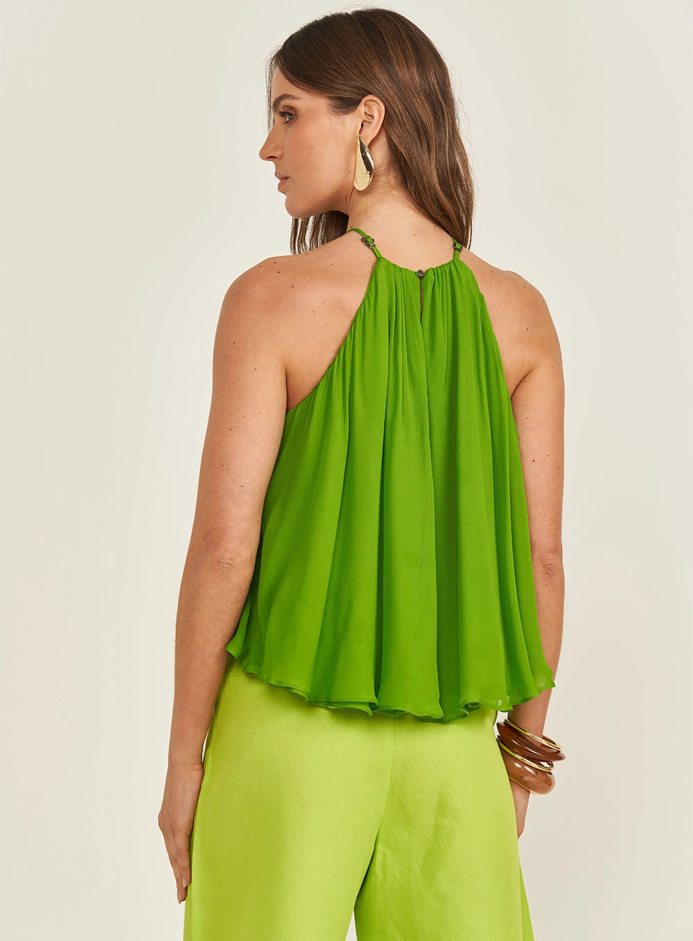Blusa Loose Halter Com Franzido Verde