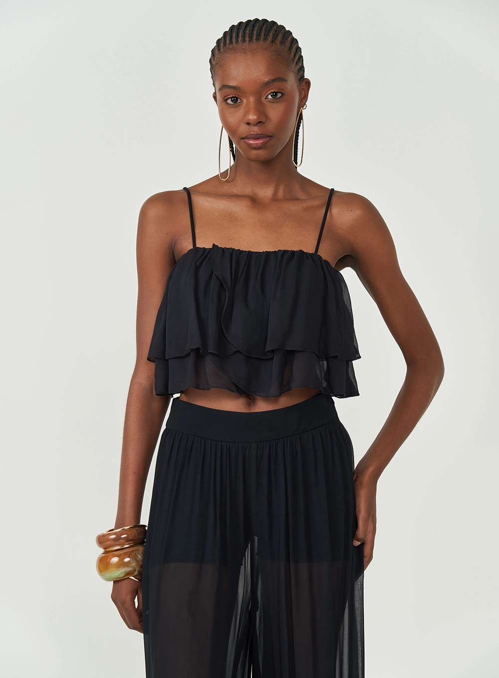 Blusa Comfort Com Babados Preto