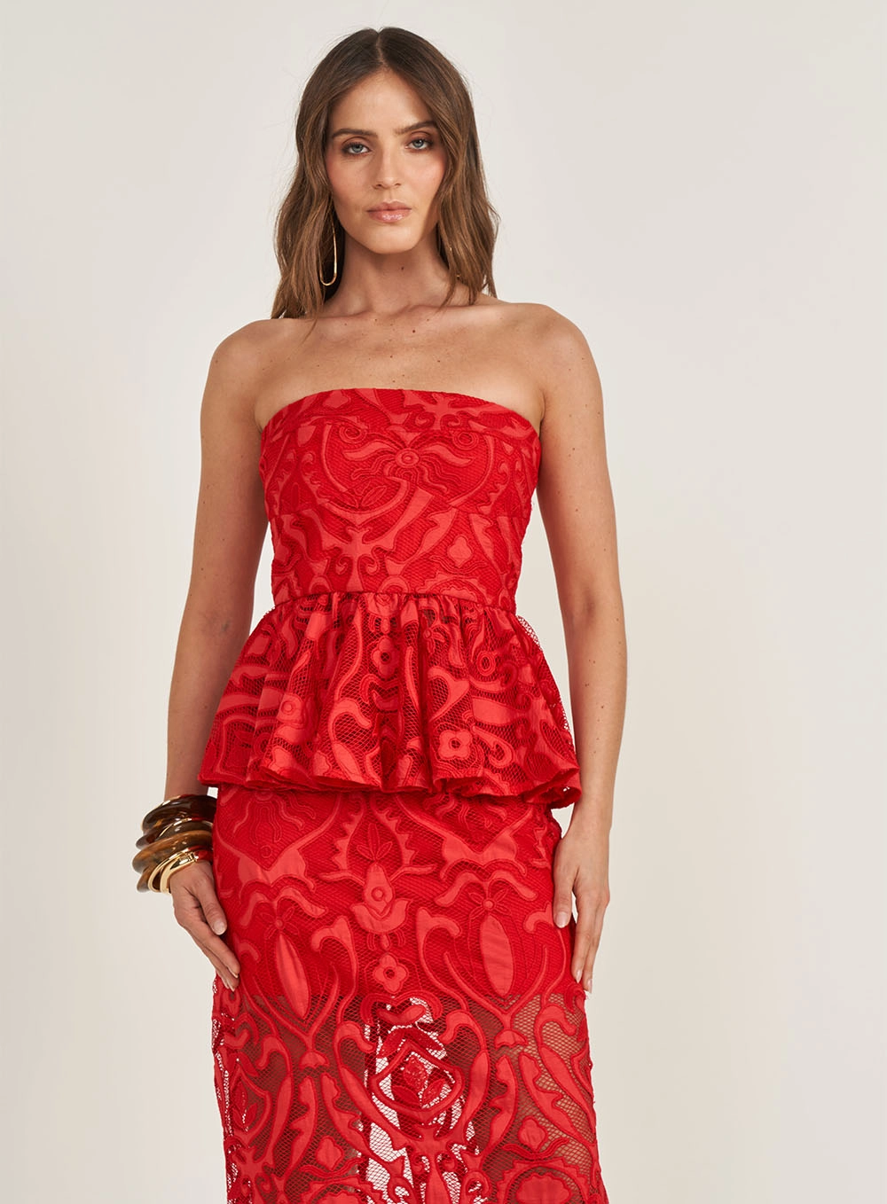 Blusa Peplum Bordada Vermelho
