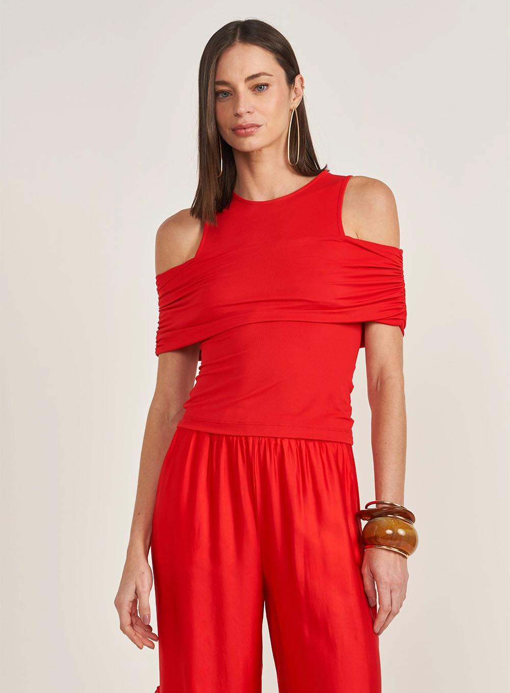 Blusa Slim Com Sobreposição Vermelho