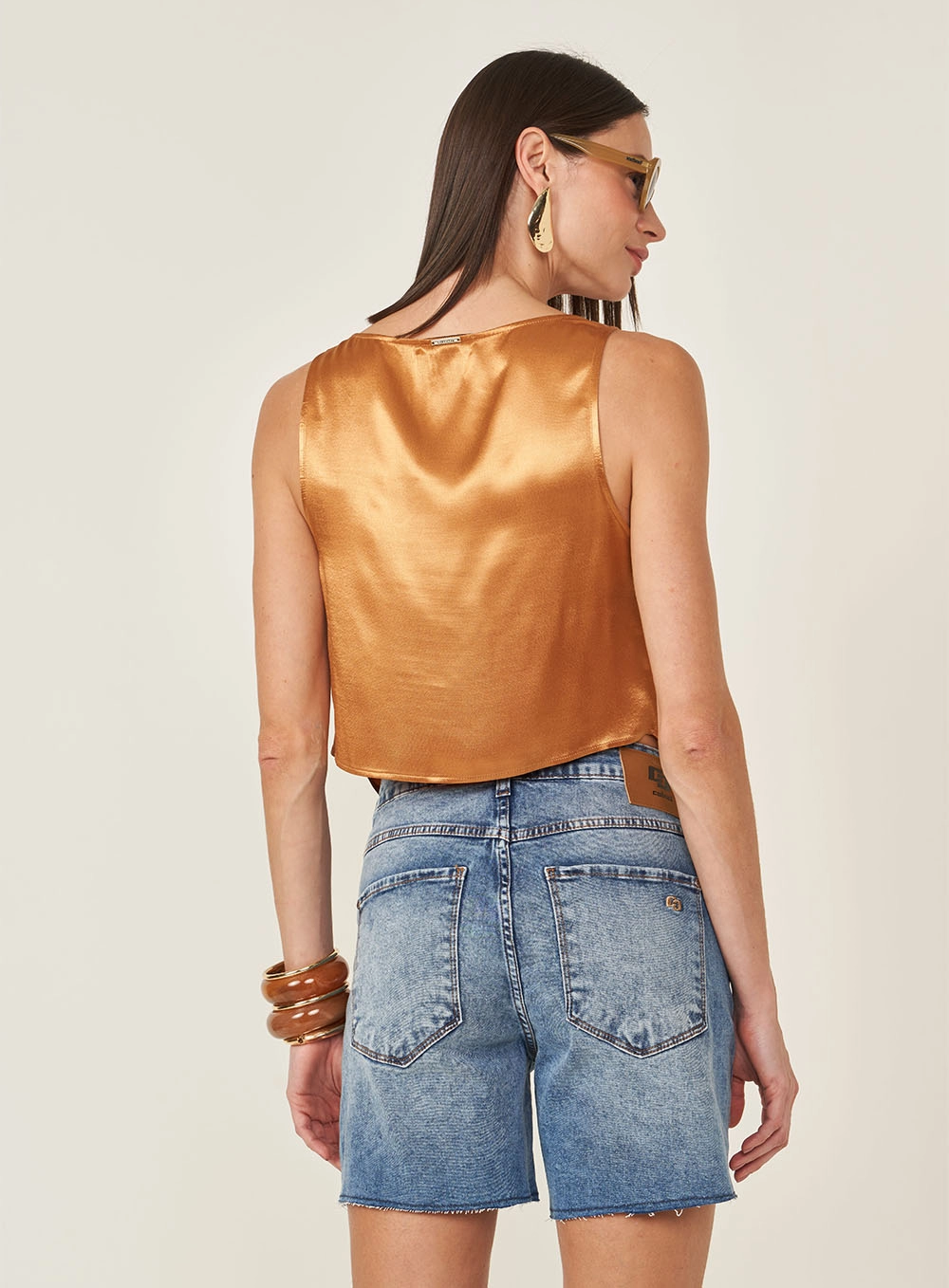 Blusa Degagê Acetinada Bege