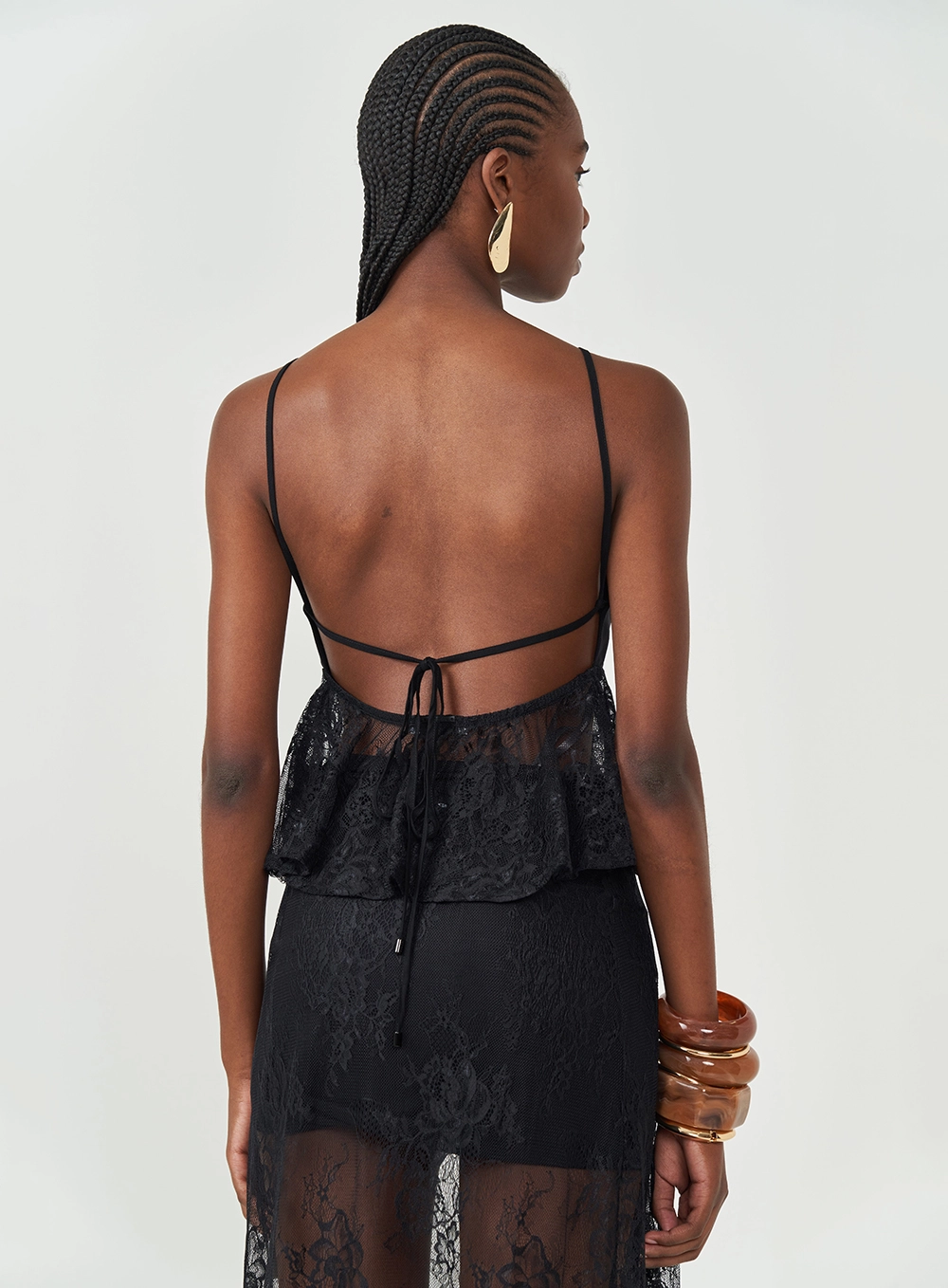 Blusa Em Renda Com Transparência E Amarração Preto