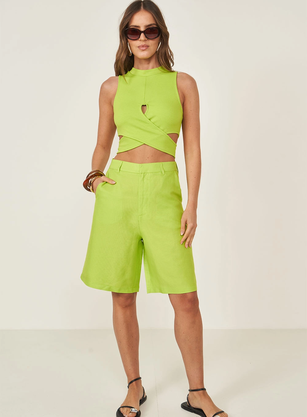 Blusa Slim Com Transpasse Frontal Verde