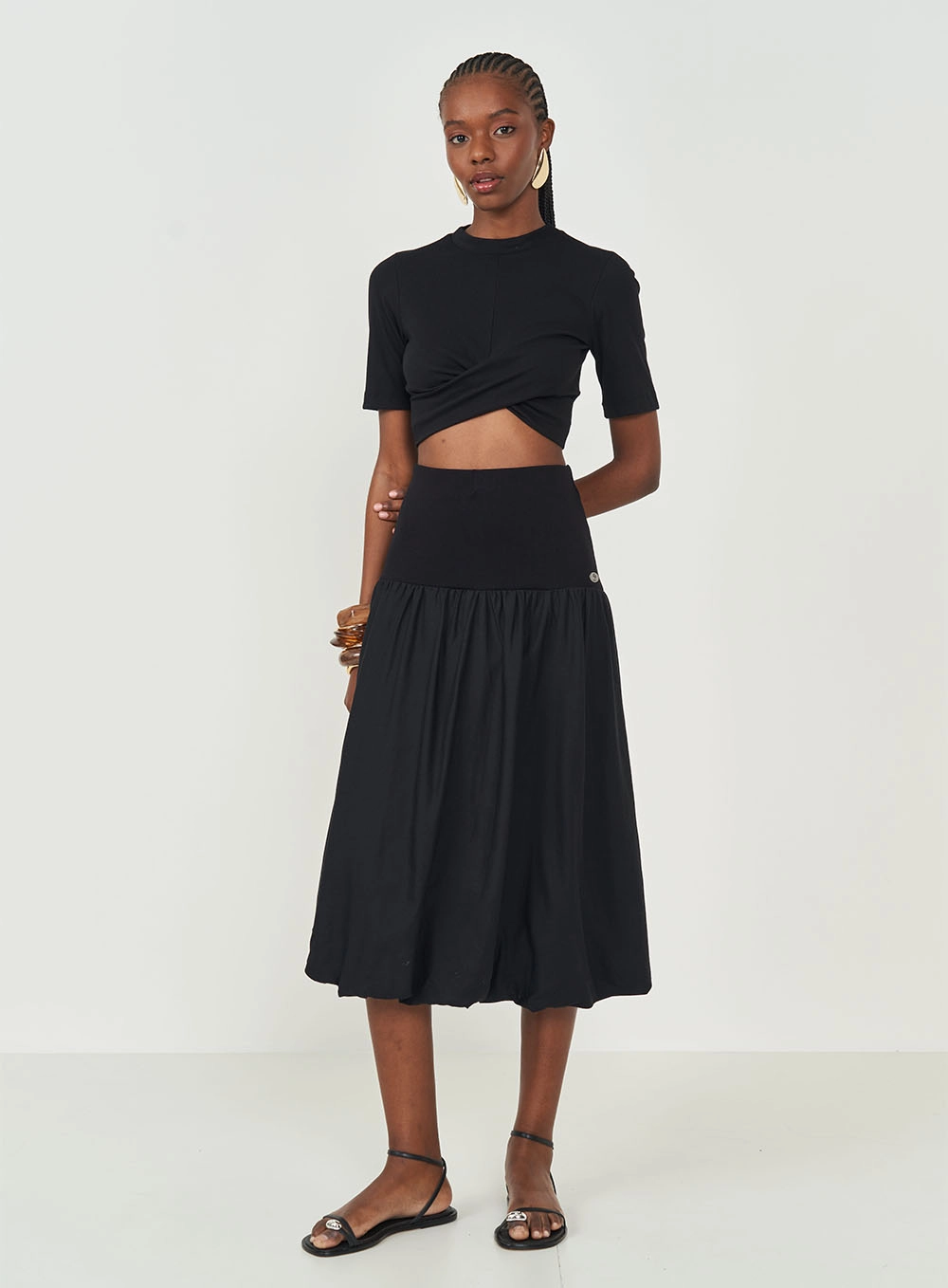 Blusa Slim Canelada Com Detalhe Em Transpasse Preto