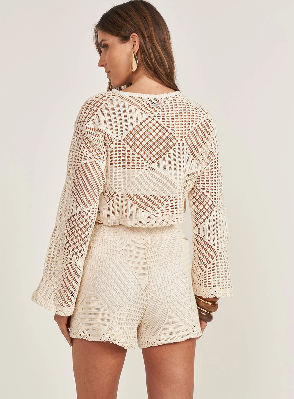 Blusa Manga Longa Em Tela Bege