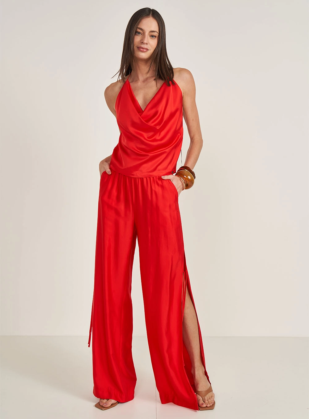 Blusa Degagê Frente Única Com Amarração Vermelho