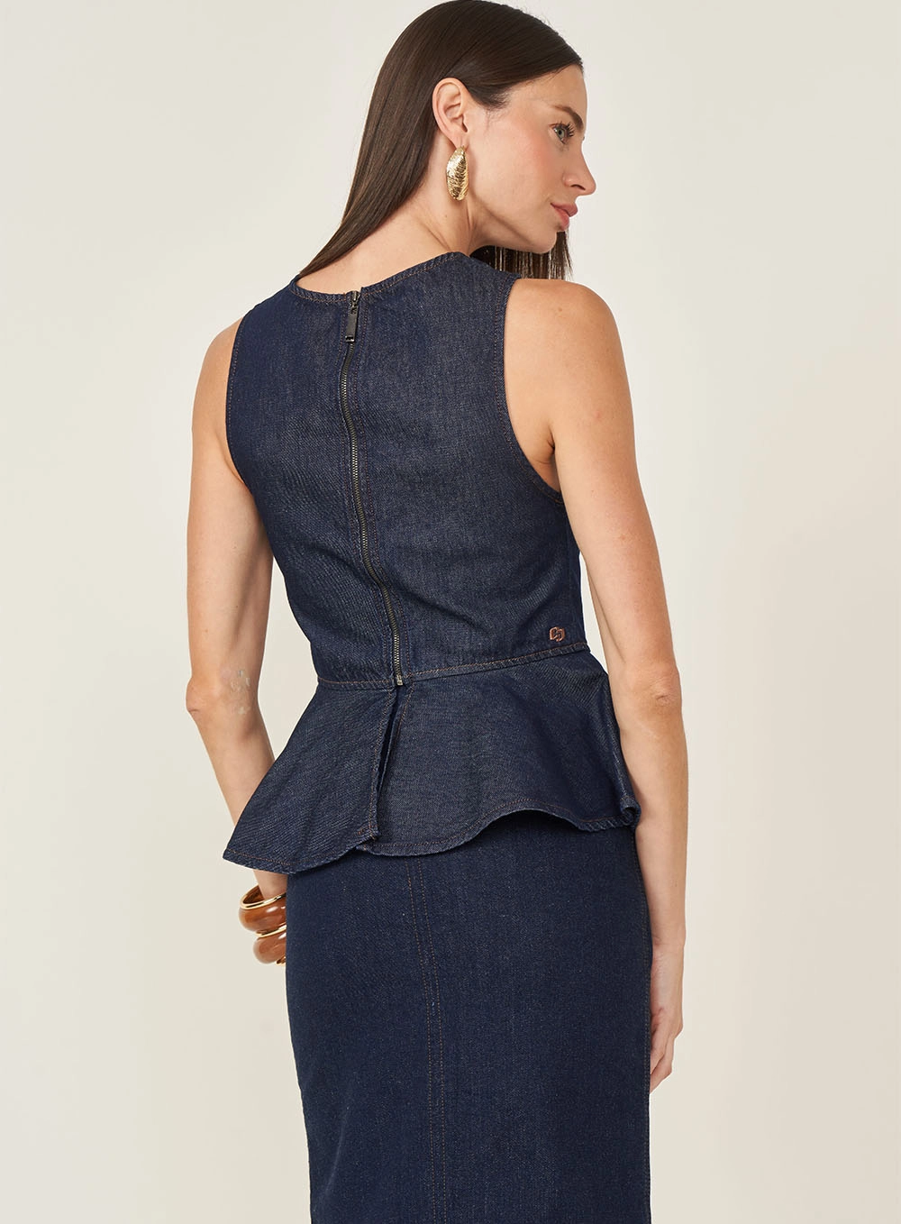 Blusa Jeans Peplum Índigo