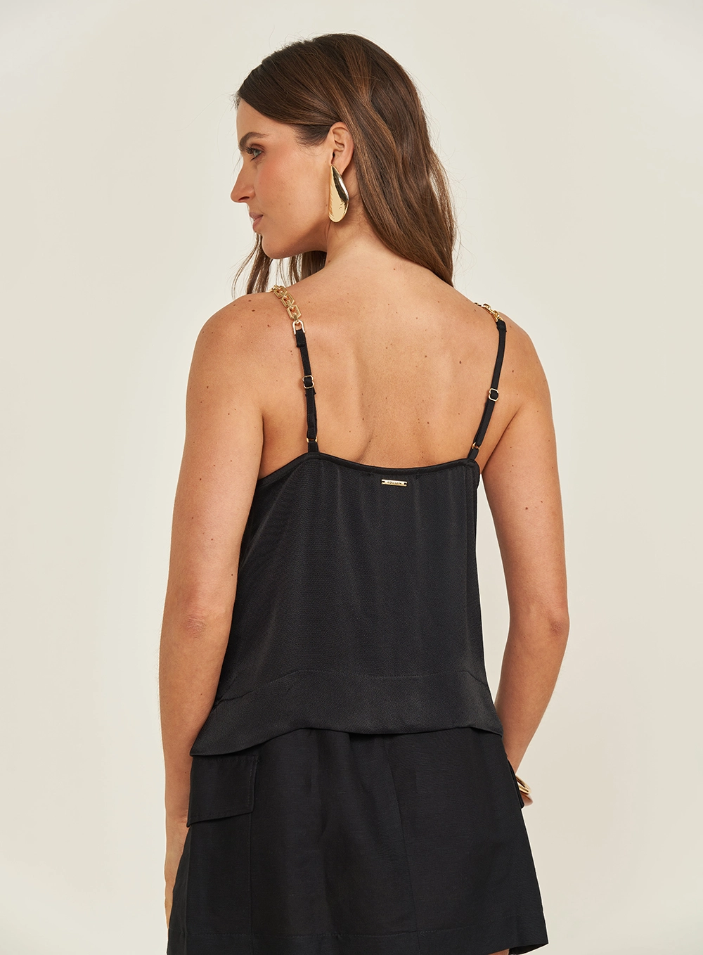 Blusa Comfort Alça Em Corrente Preto