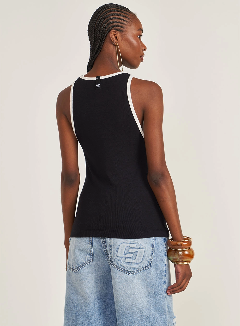 Regata Canelada Slim Bicolor Preto