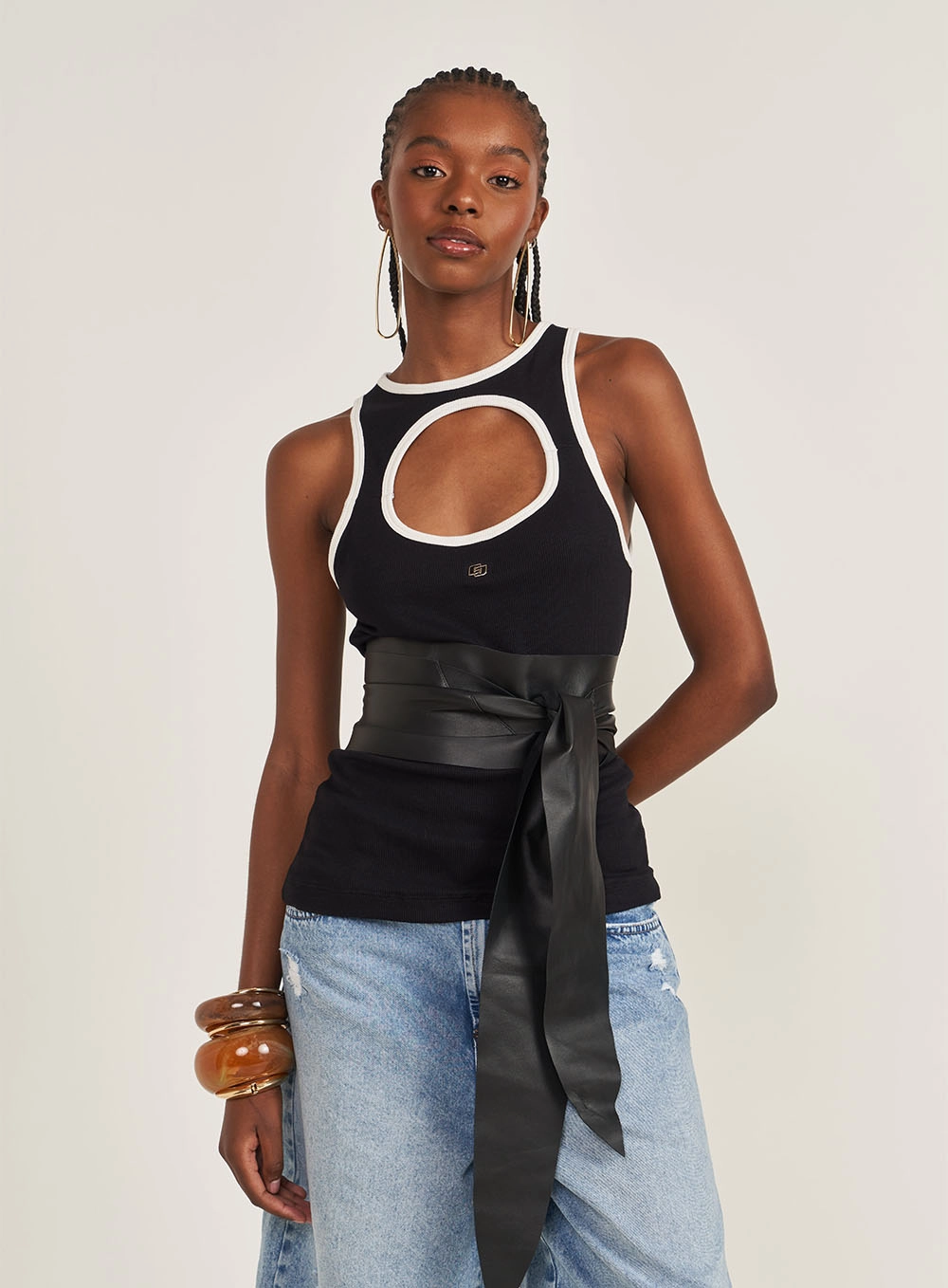 Regata Canelada Slim Bicolor Preto