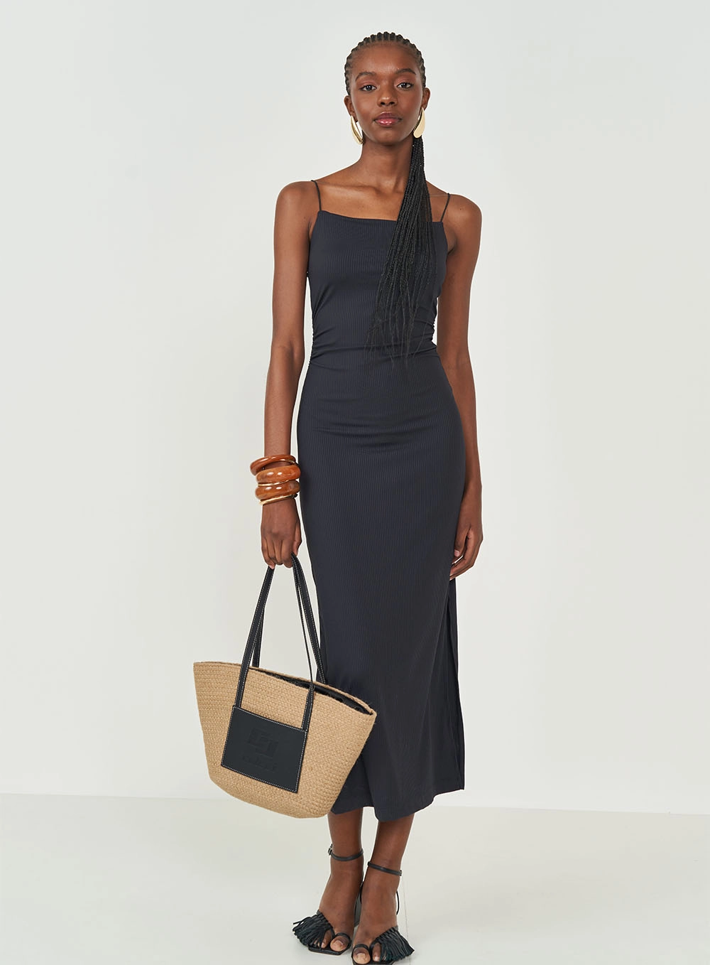 Vestido Slim Canelado Preto