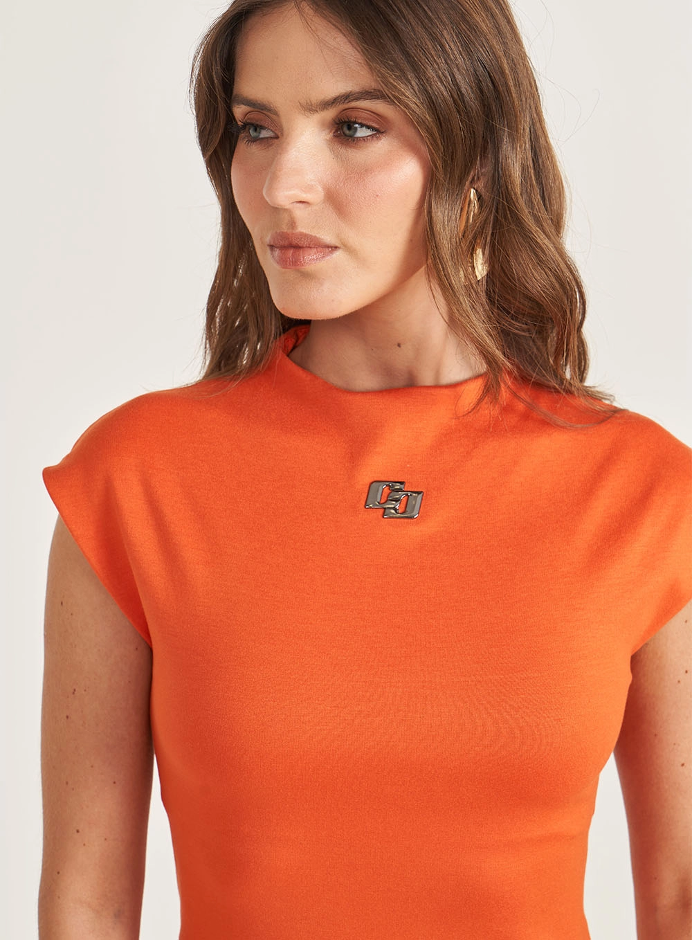Vestido Slim Com Detalhe Em Logo Laranja