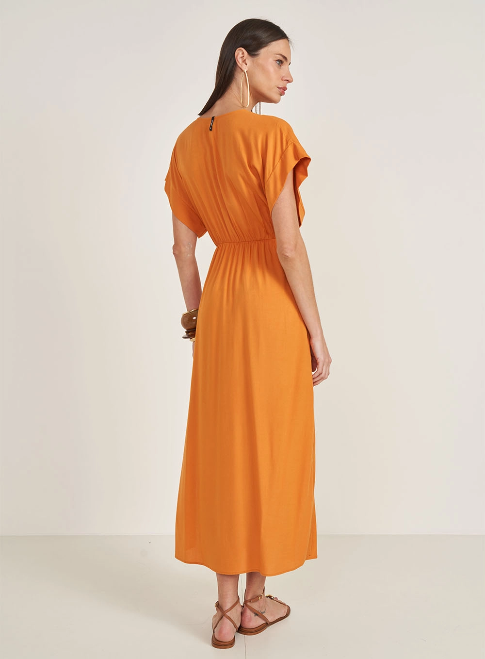 Vestido Midi Comfort Acinturado Laranja
