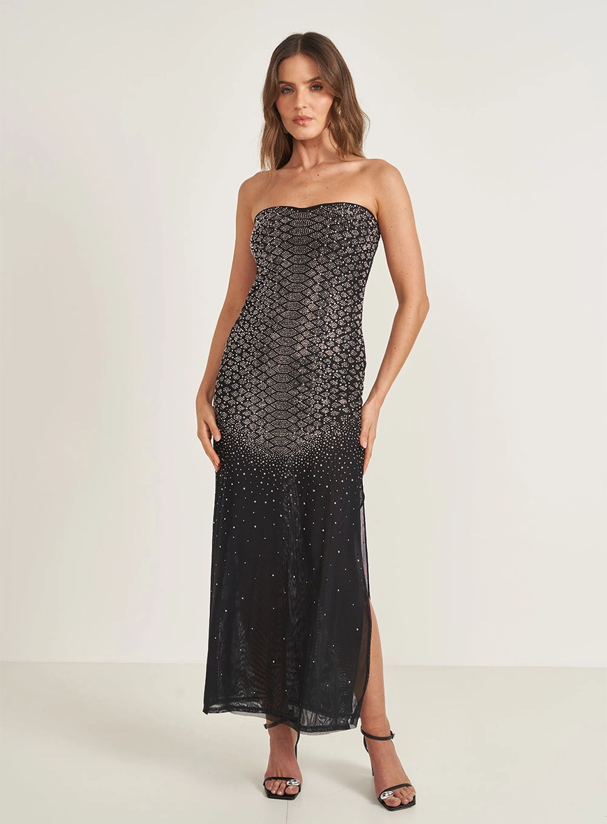 Vestido Midi Em Tule Com Aplicação