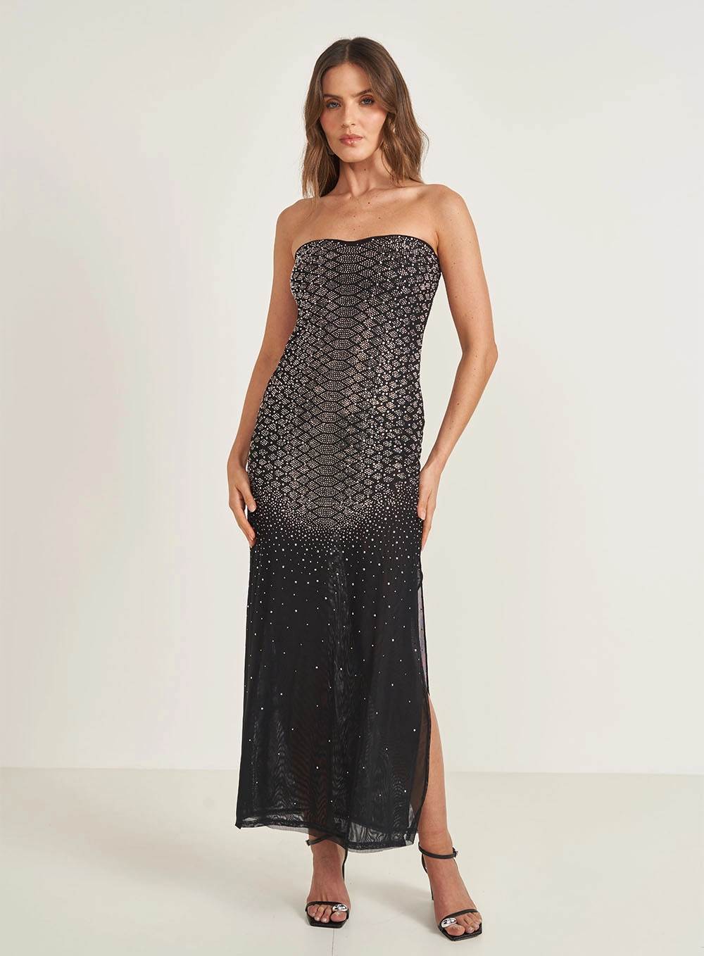 Vestido Midi Em Tule Com Aplicação Preto