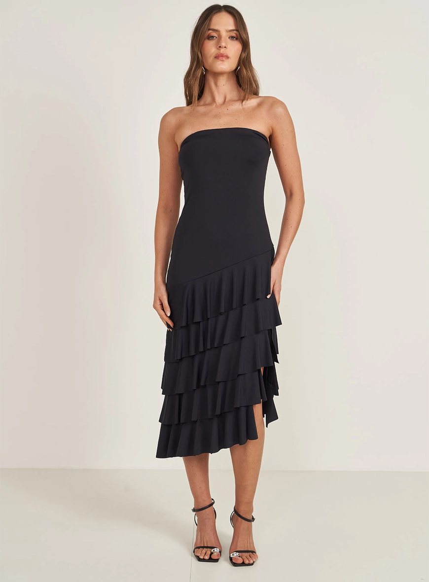 Vestido Slim Com Babados E Fenda