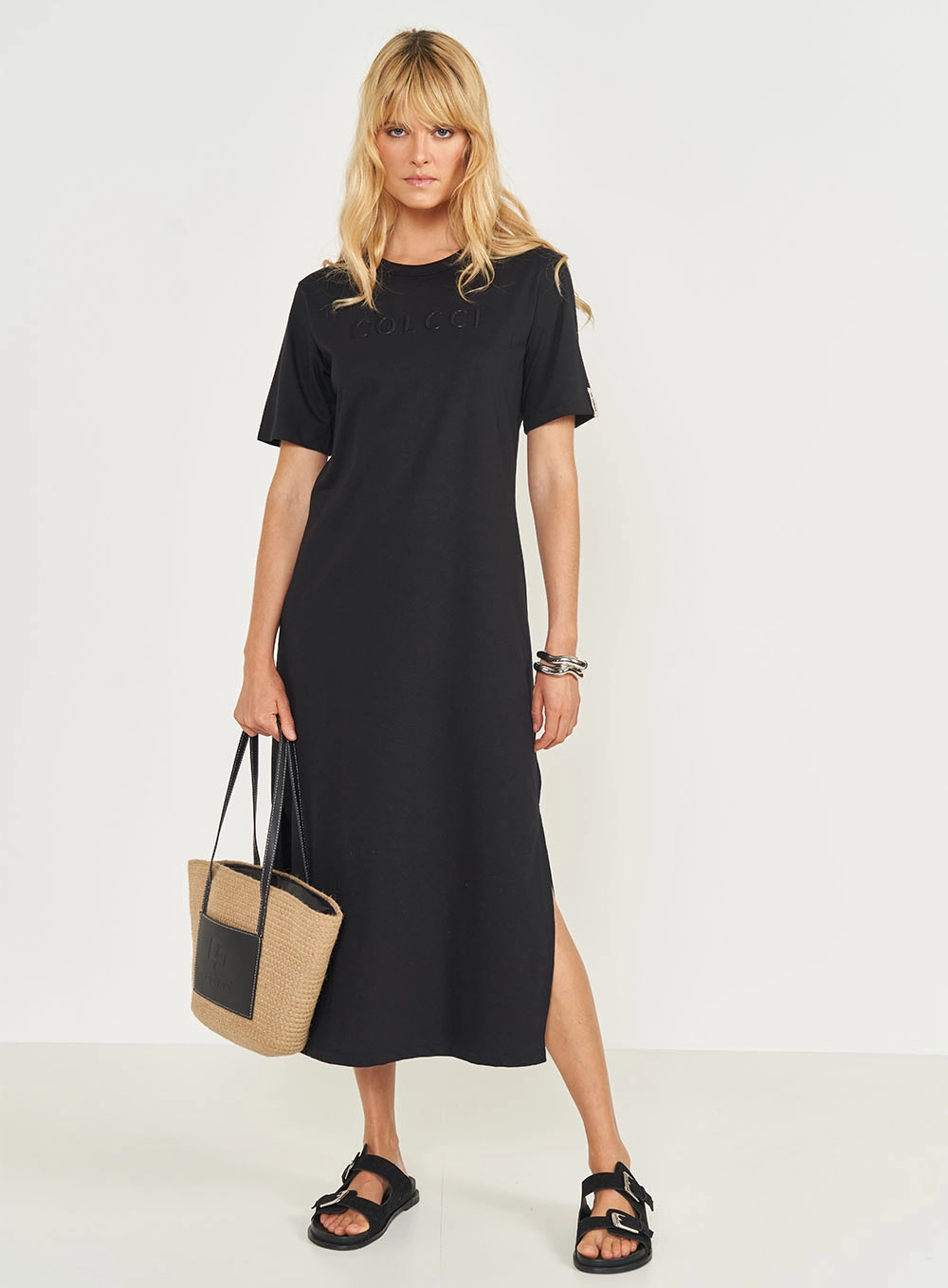 Vestido T-shirt Midi Manga Curta Preto