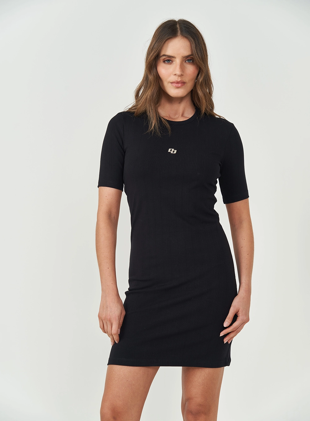 Vestido Slim Curto Canelado Preto