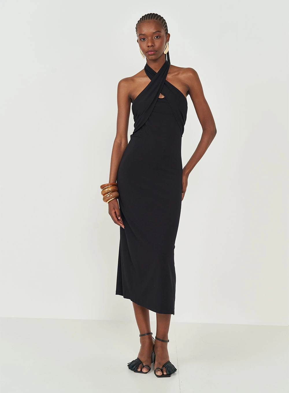 Vestido Midi Slim Frente Única Preto