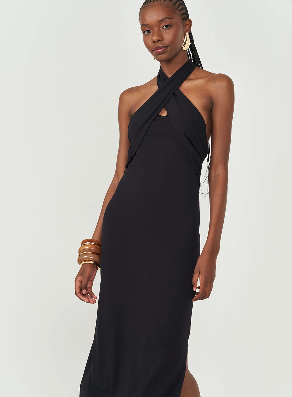 Vestido Midi Slim Frente Única Preto