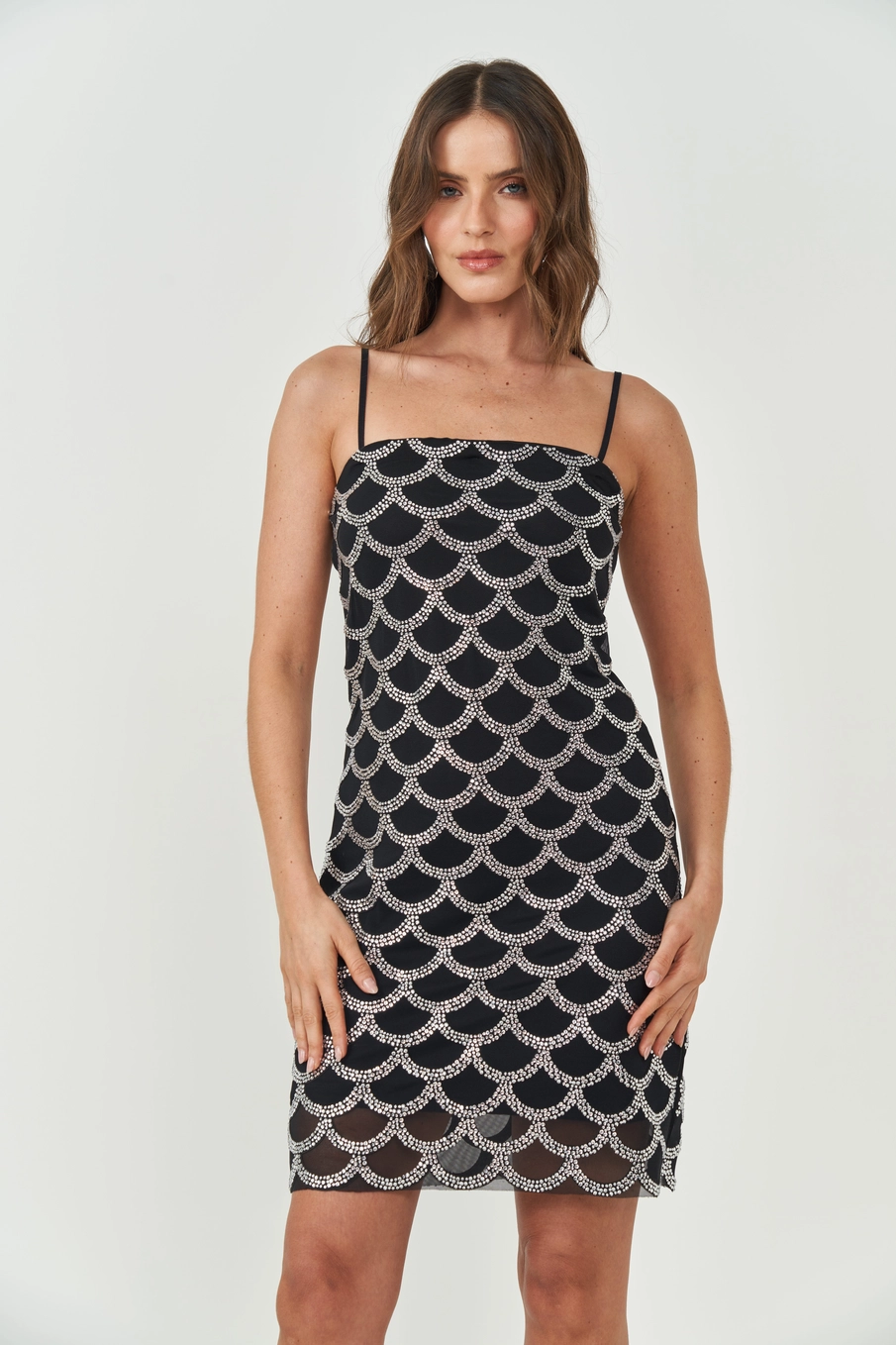 Vestido Feminino Estampado Com Alças Finas Preto