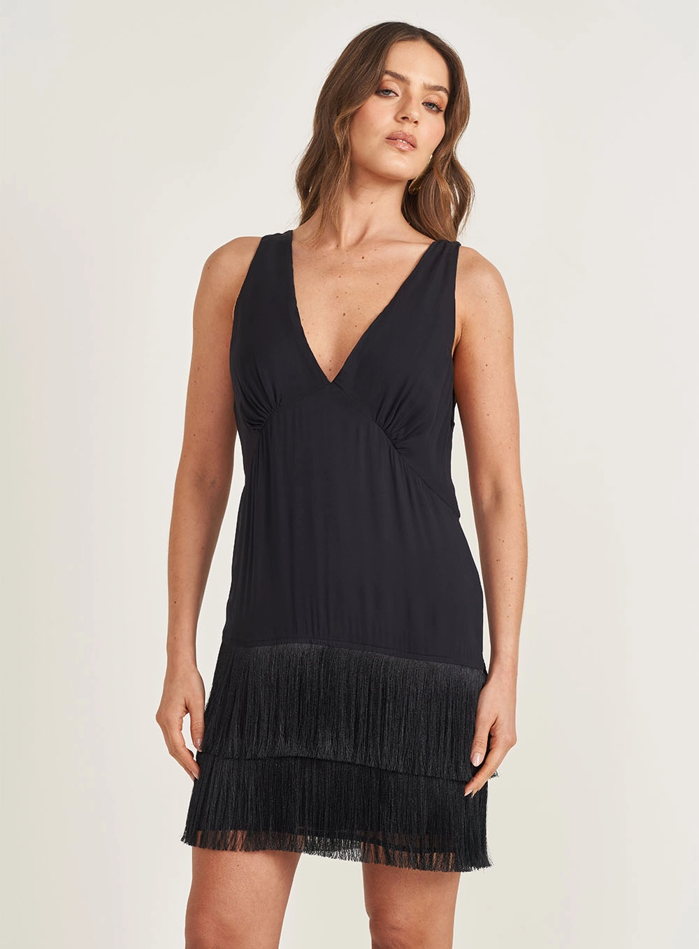 Vestido Comfort Com Franjas Preto
