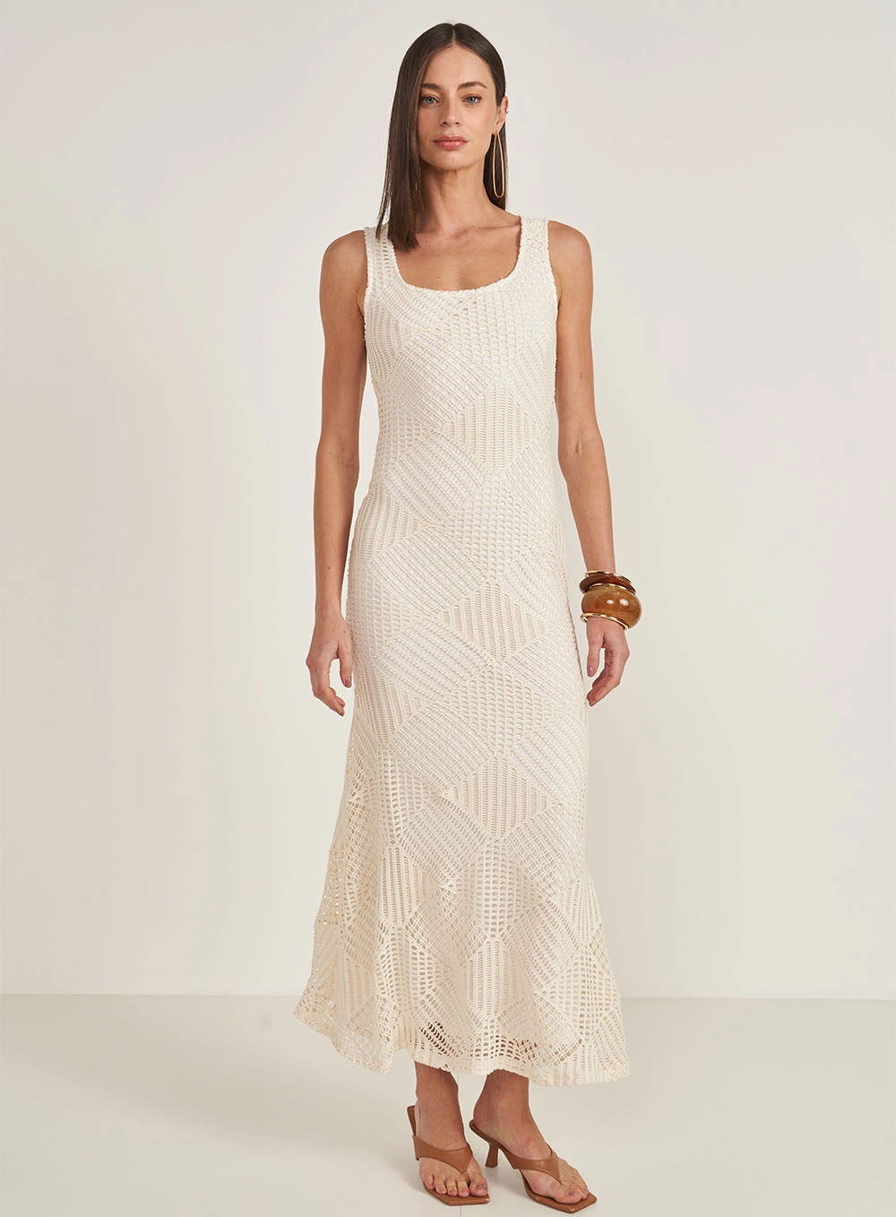 Vestido Longo Slim Em Tela Bege