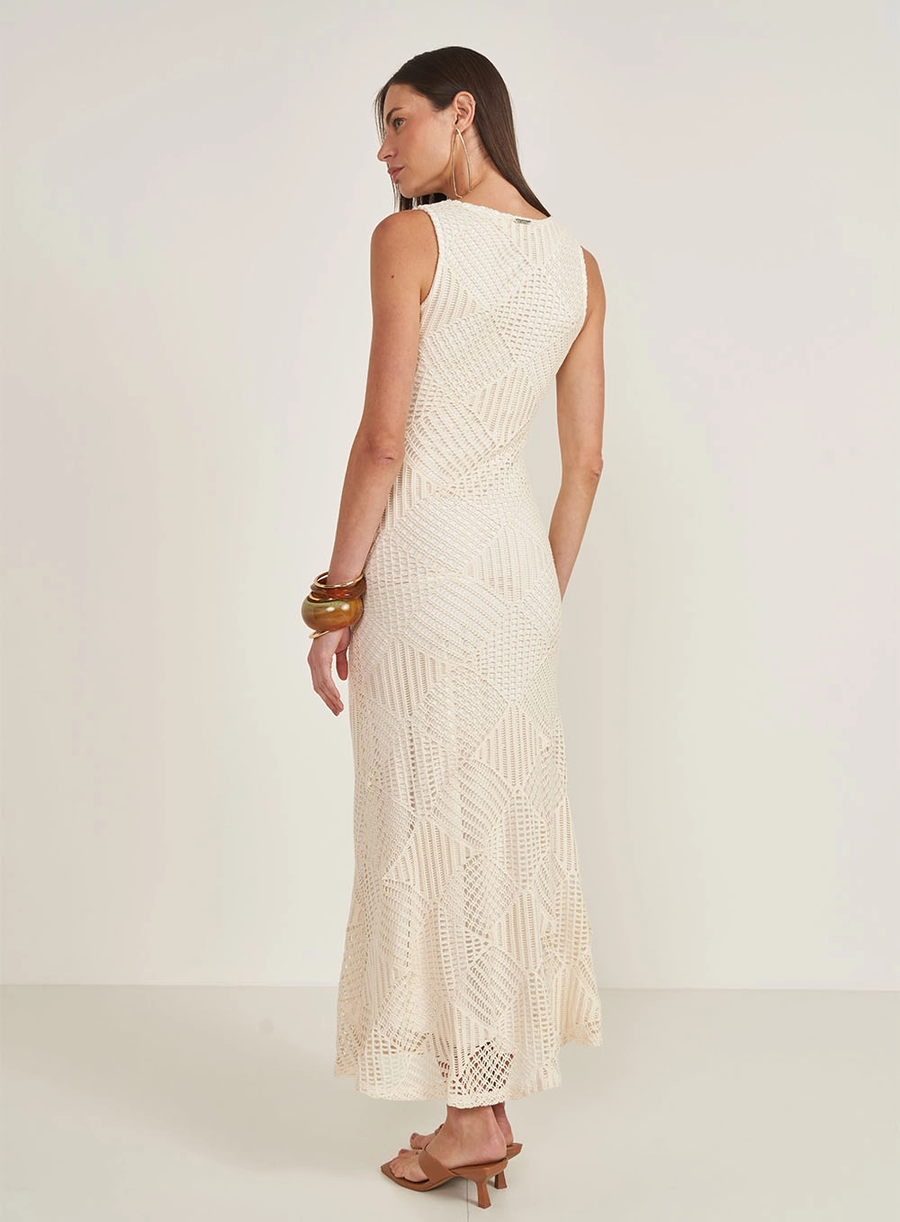 Vestido Longo Slim Em Tela Bege