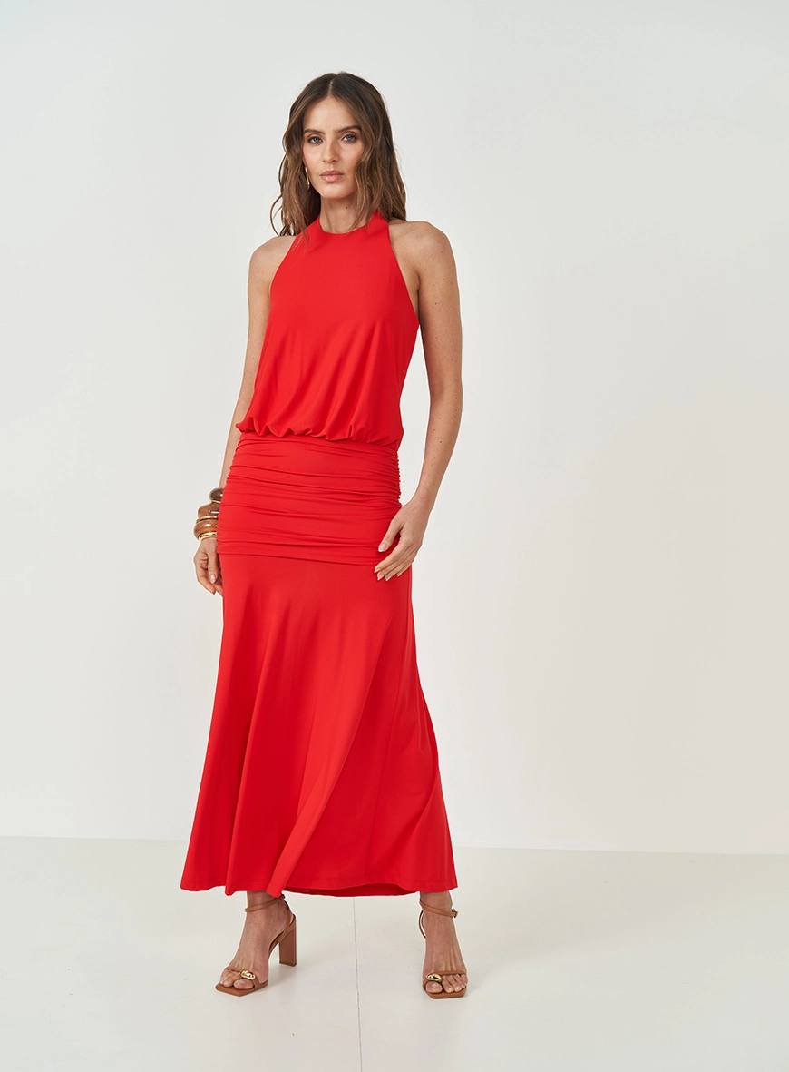 Vestido Longo Com Saia Drapeada
