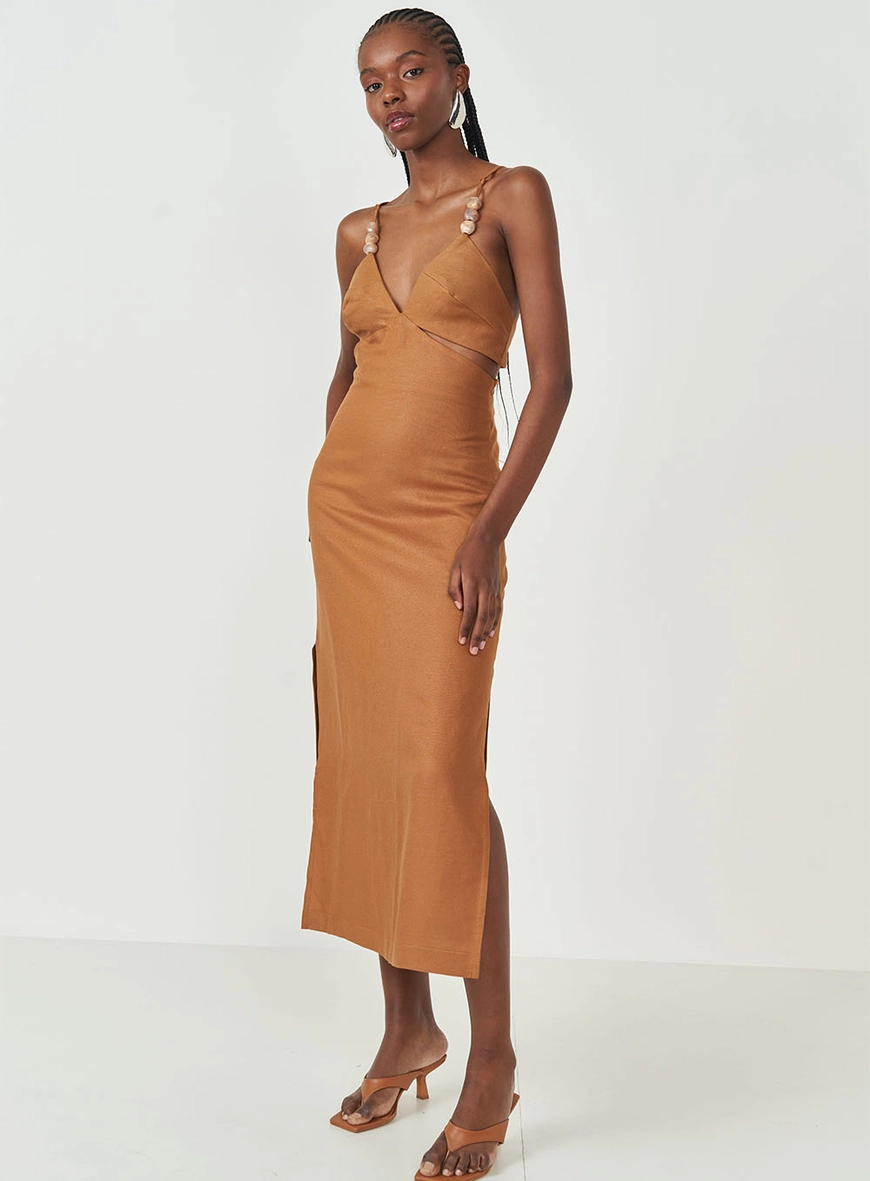 Vestido Midi Slim Com Amarração Costas