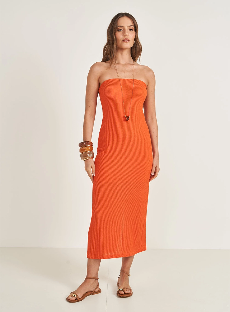 Vestido Midi Canelado Sem Alças