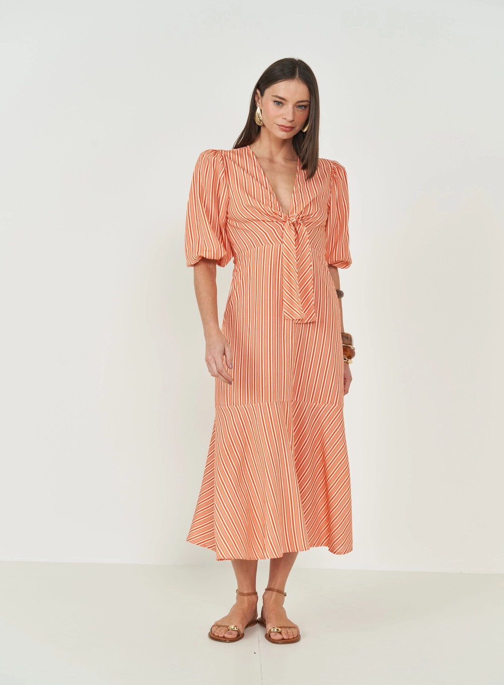 Vestido Listrado Mangas Bufantes Estampados