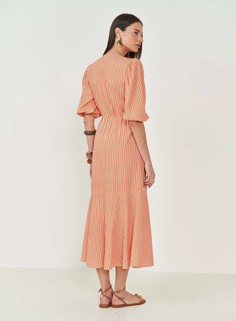 Vestido Listrado Mangas Bufantes Estampados