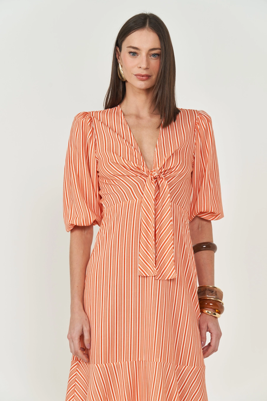 Vestido Listrado Mangas Bufantes Estampados