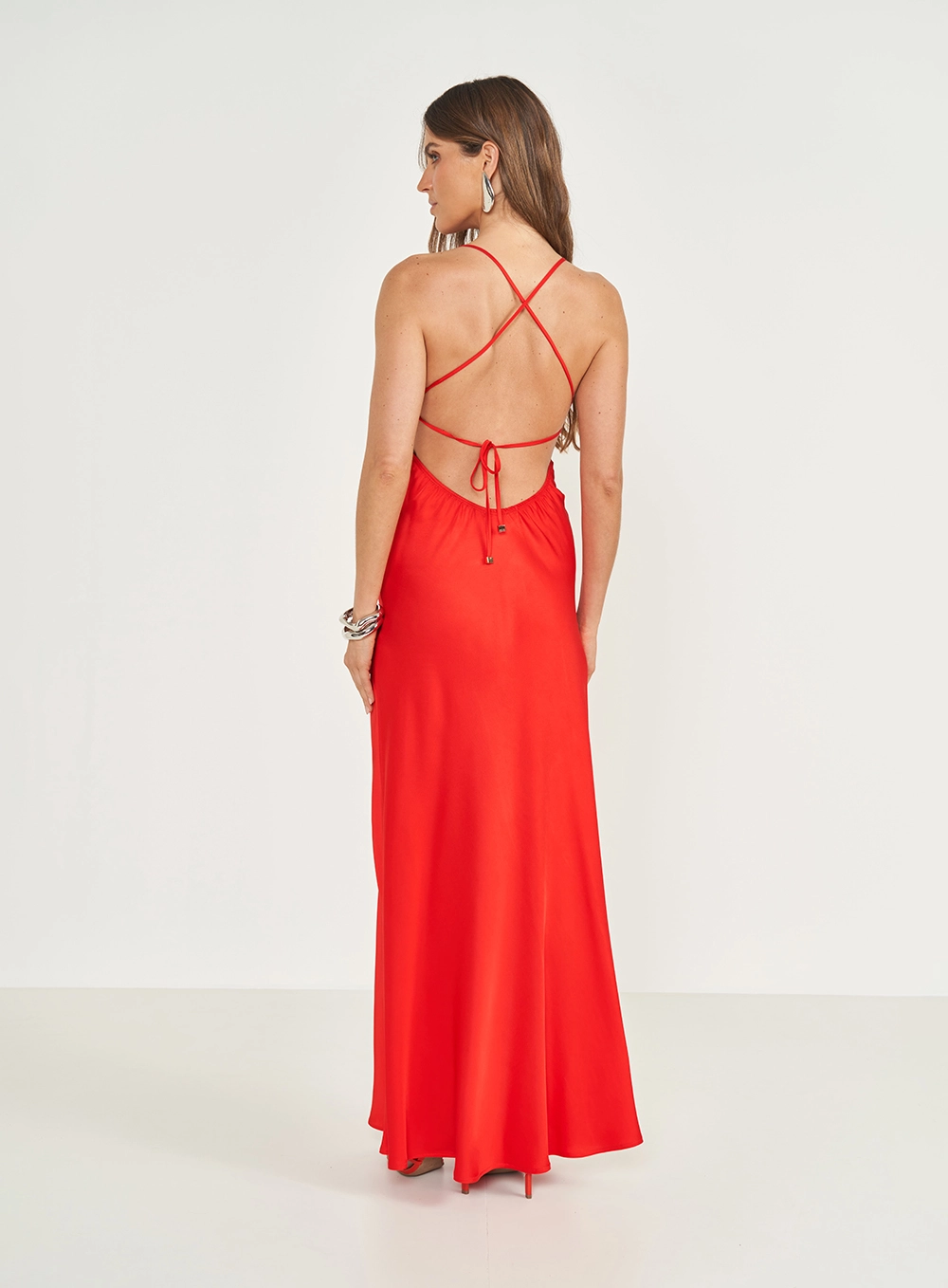 Vestido Acetinado Frente Única Vermelho