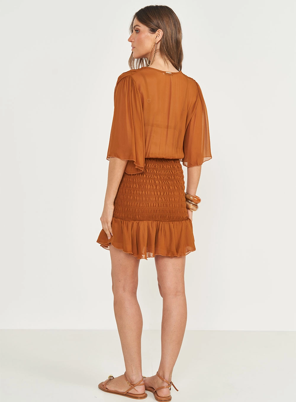 Vestido Comfort Com Franzido Marrom Evermore