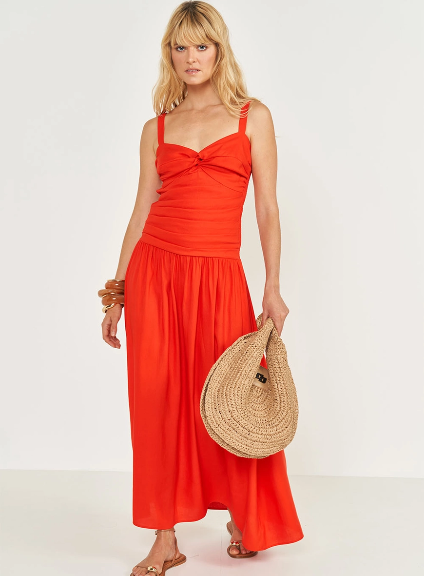 Vestido Longo Com Corpo Drapeado