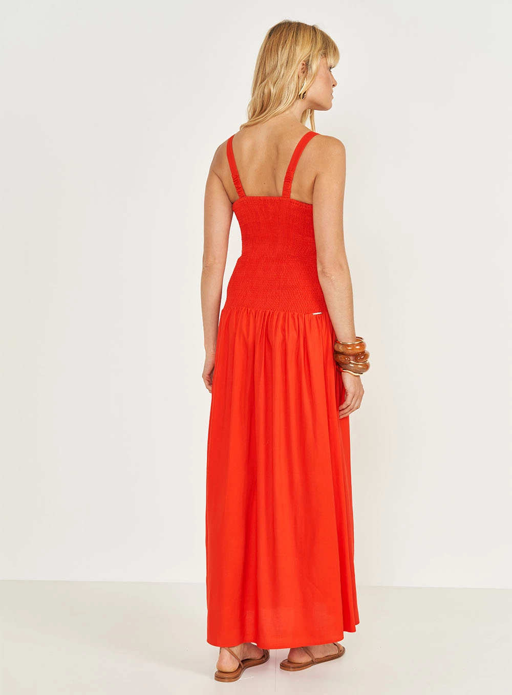 Vestido Longo Com Corpo Drapeado Vermelho