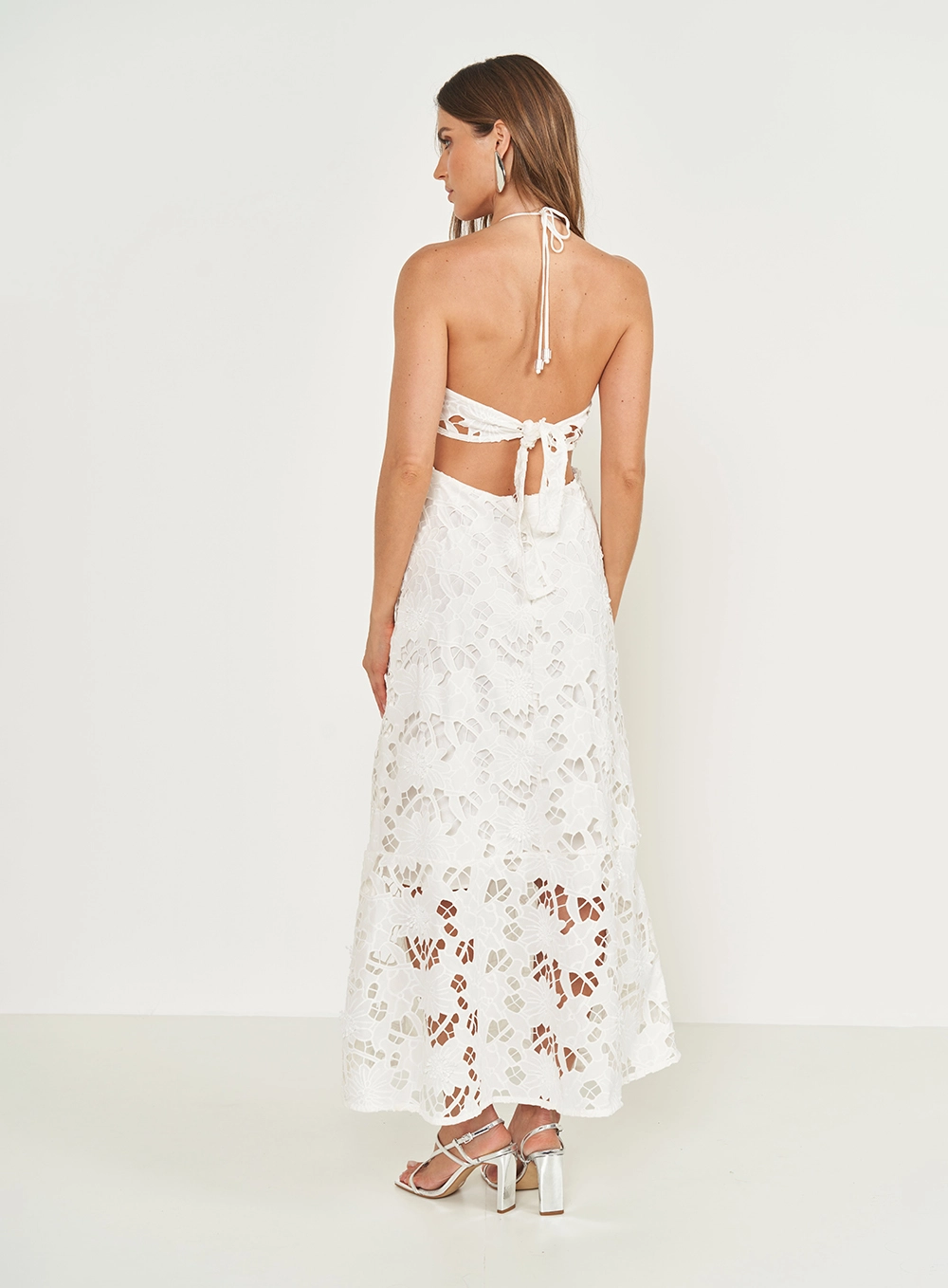Vestido Midi Frente Única Midi Com Bordado Off Shell