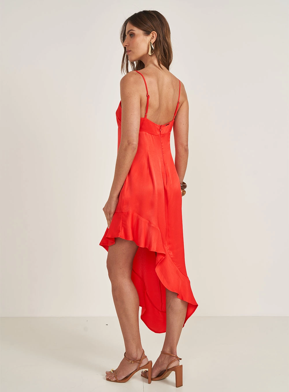 Vestido Comfort Assimétrico Com Fenda Lateral Vermelho