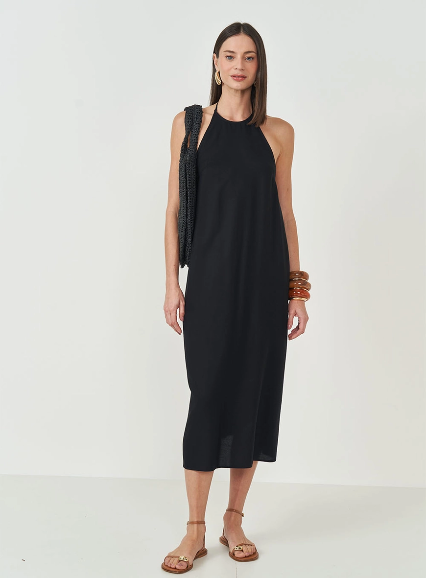 Vestido Midi Halter Frente Única