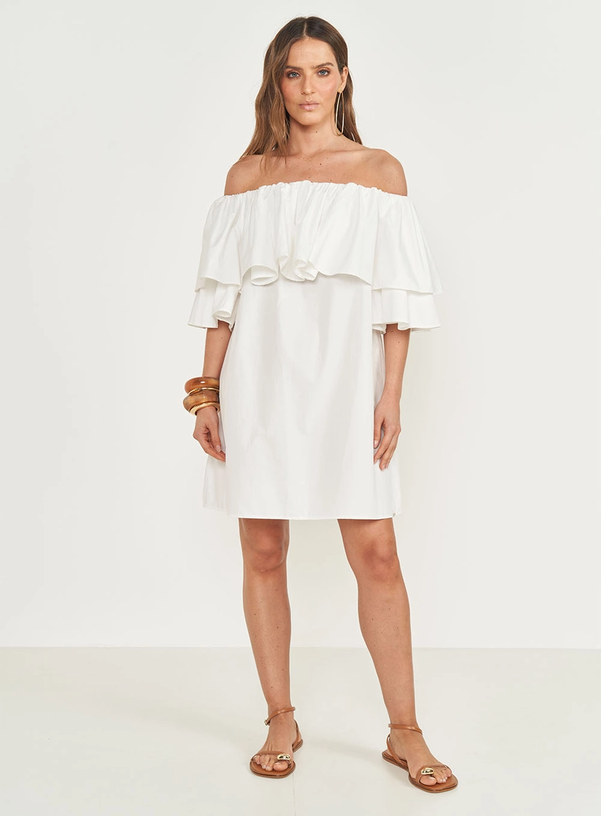 Vestido Ombro A Ombro Com Babados