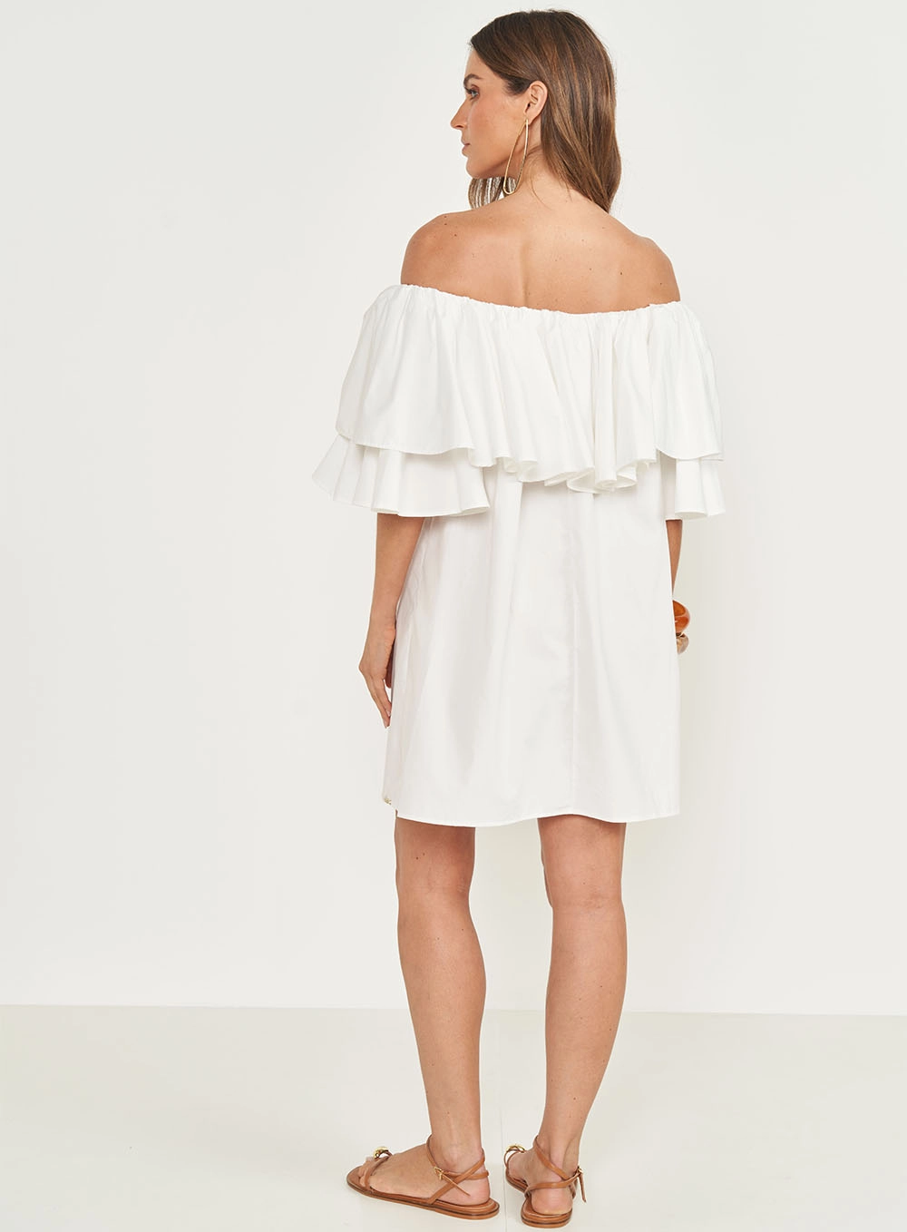 Vestido Ombro A Ombro Com Babados Off Shell
