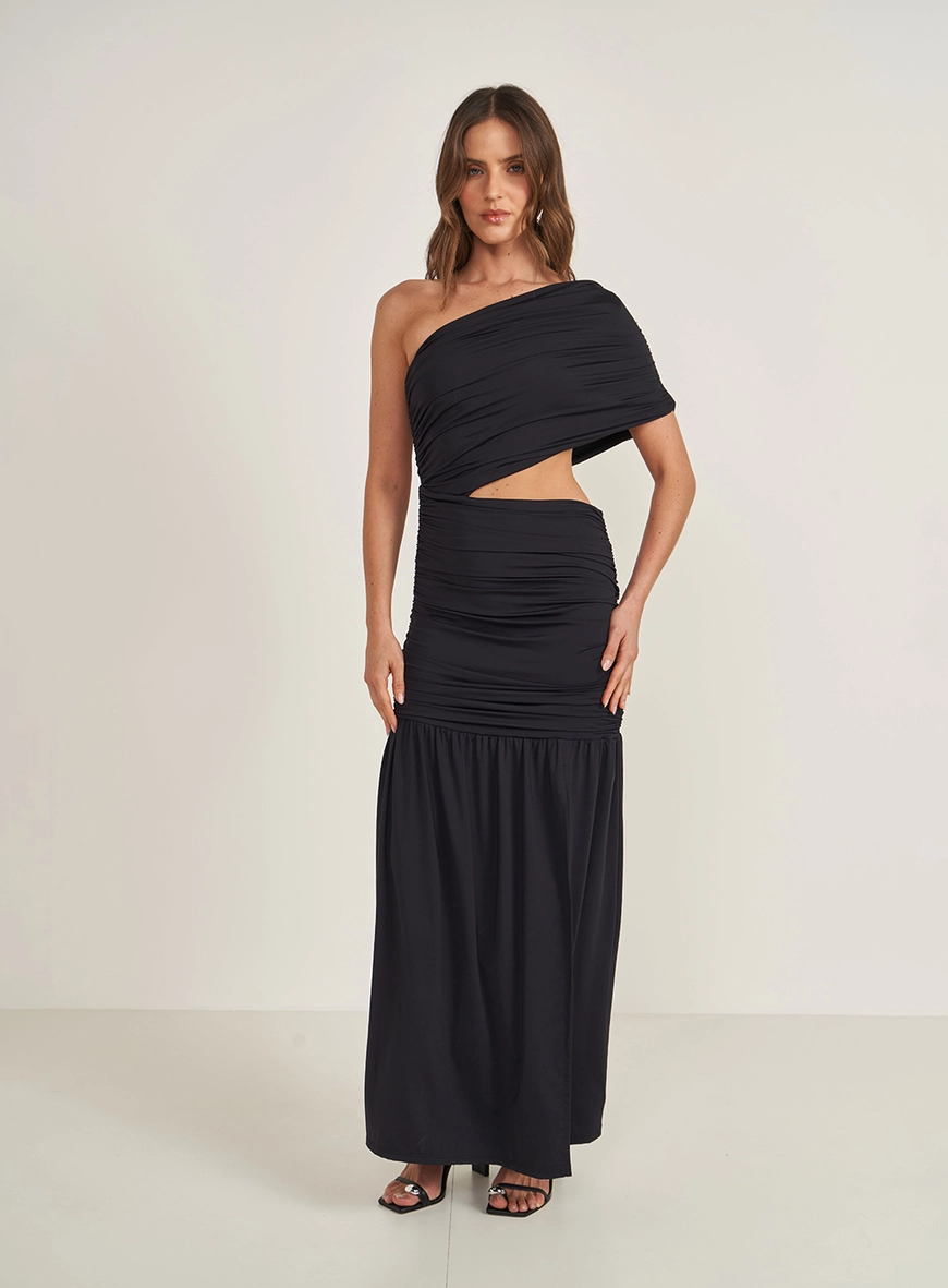 Vestido Midi Slim Com Recortes Assimétricos
