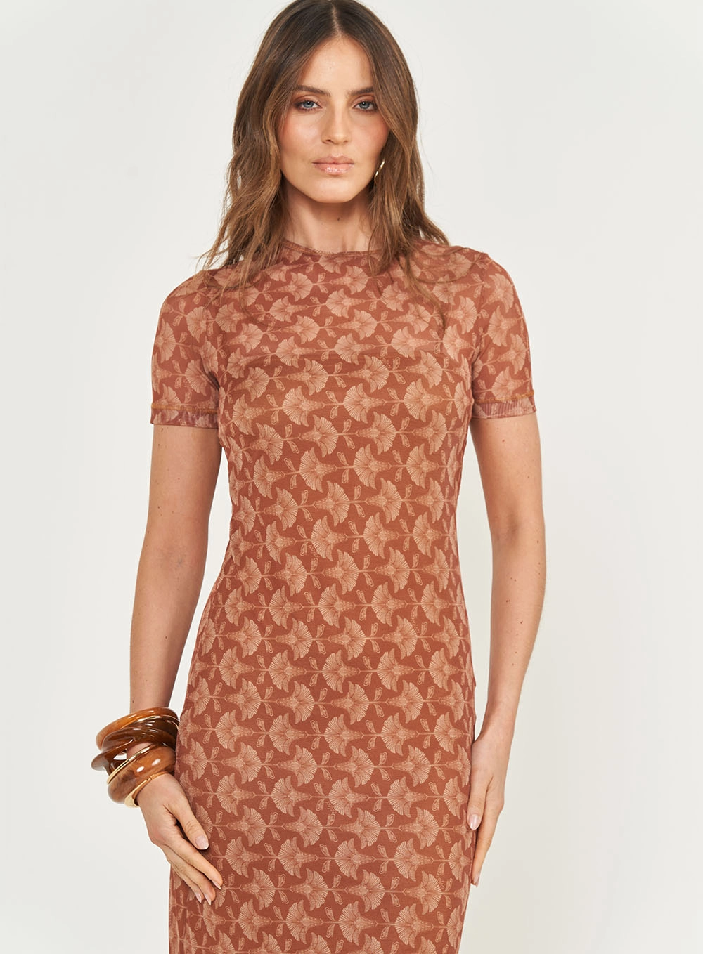 Vestido Midi Em Tule Estampado Estampados