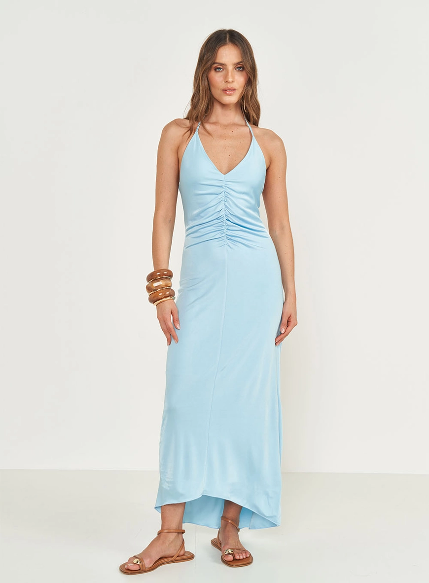 Vestido Midi Frente Única Com Franzido