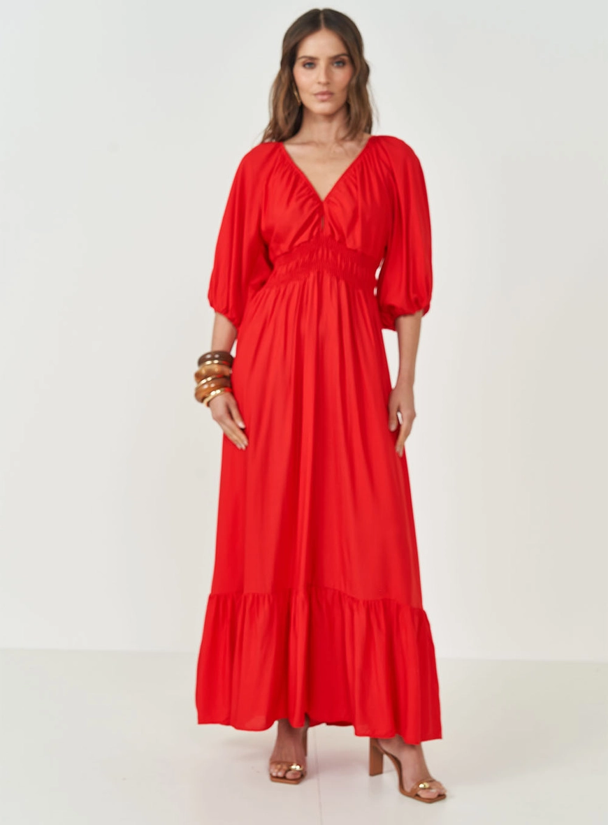 Vestido Amplo Com Mangas Bufantes