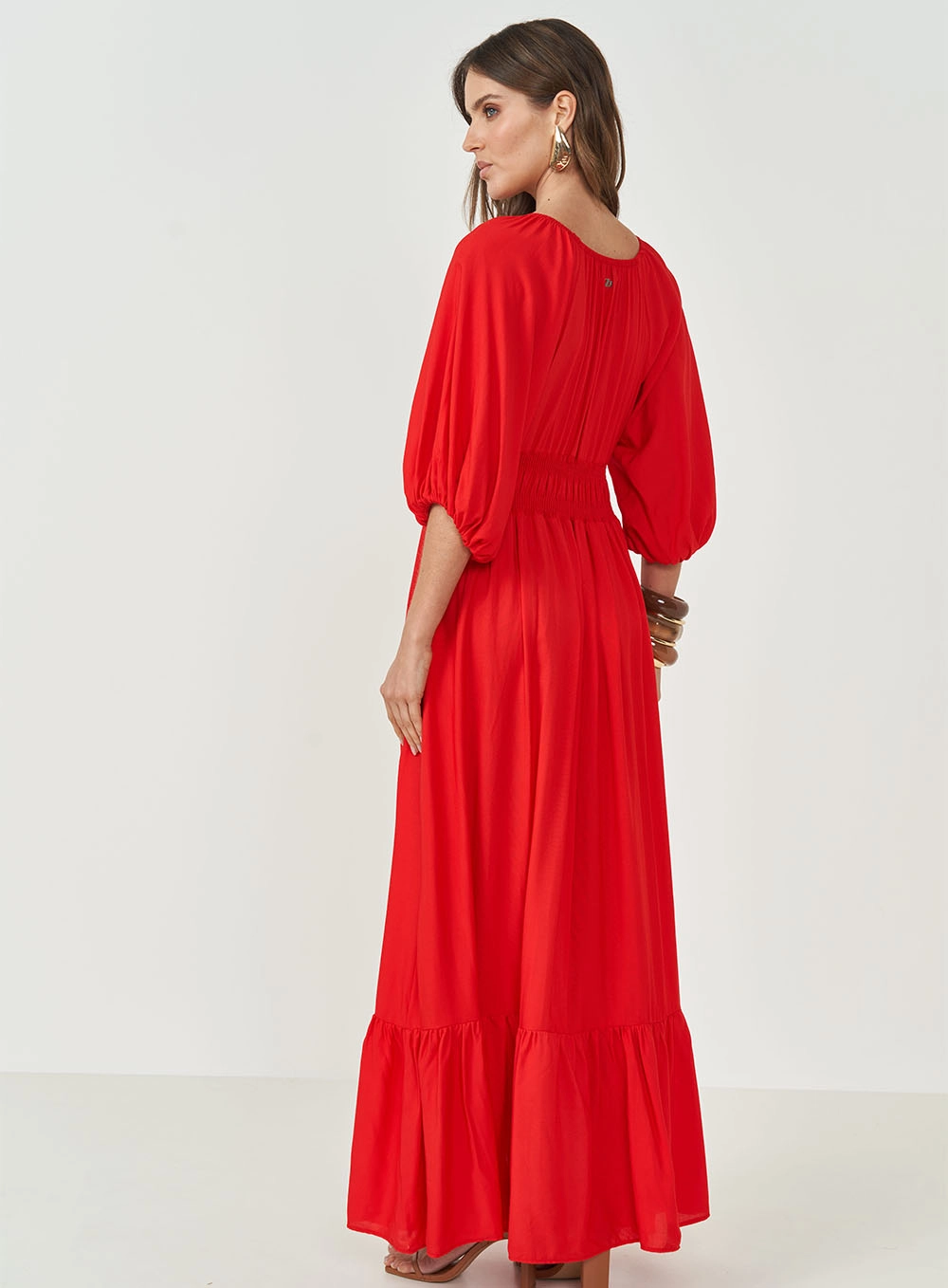 Vestido Amplo Com Mangas Bufantes Vermelho
