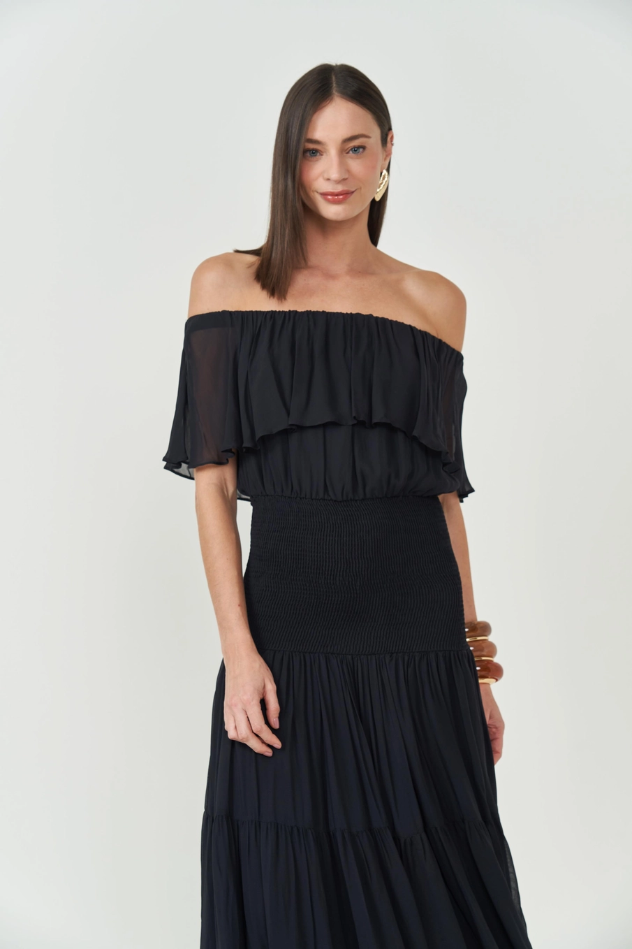 Vestido Feminino Ombro A Ombro Preto