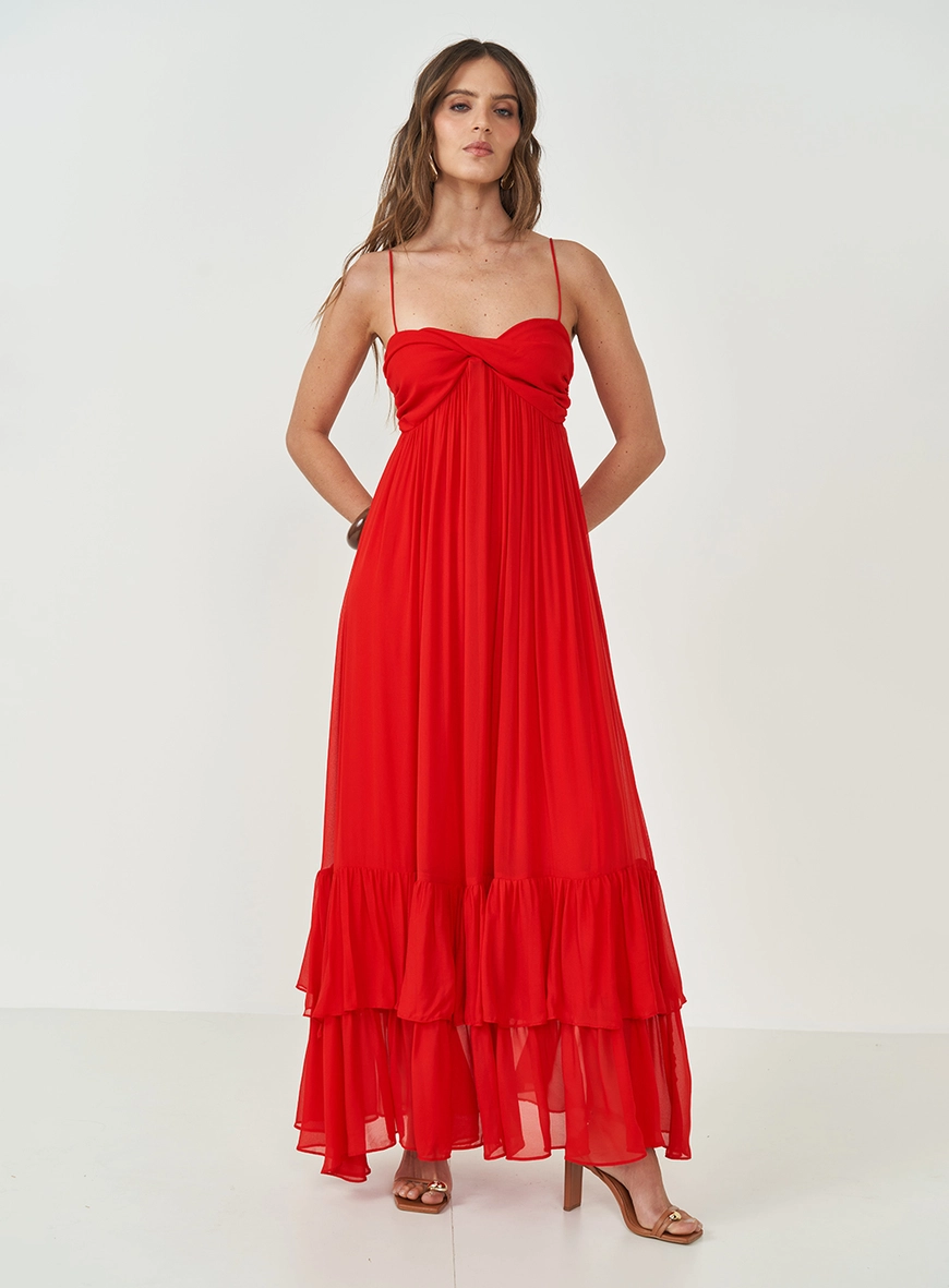 Vestido Comfort Longo Com Babados